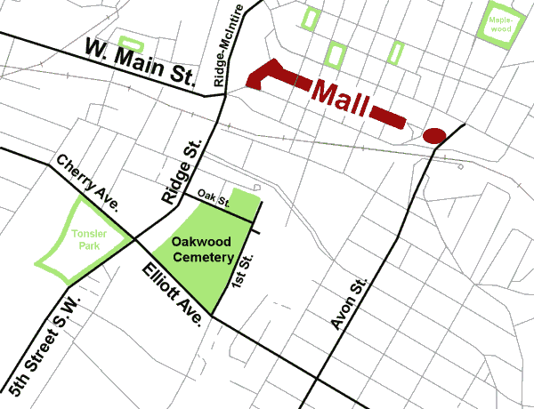 Map to Oakwood Cemetery